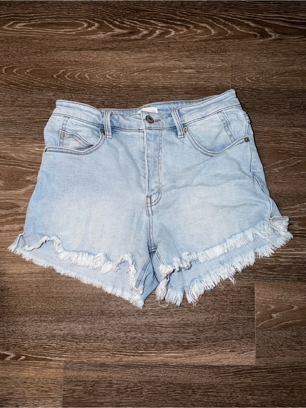 KanCan Light Blue Frayed Hem Denim Shorts